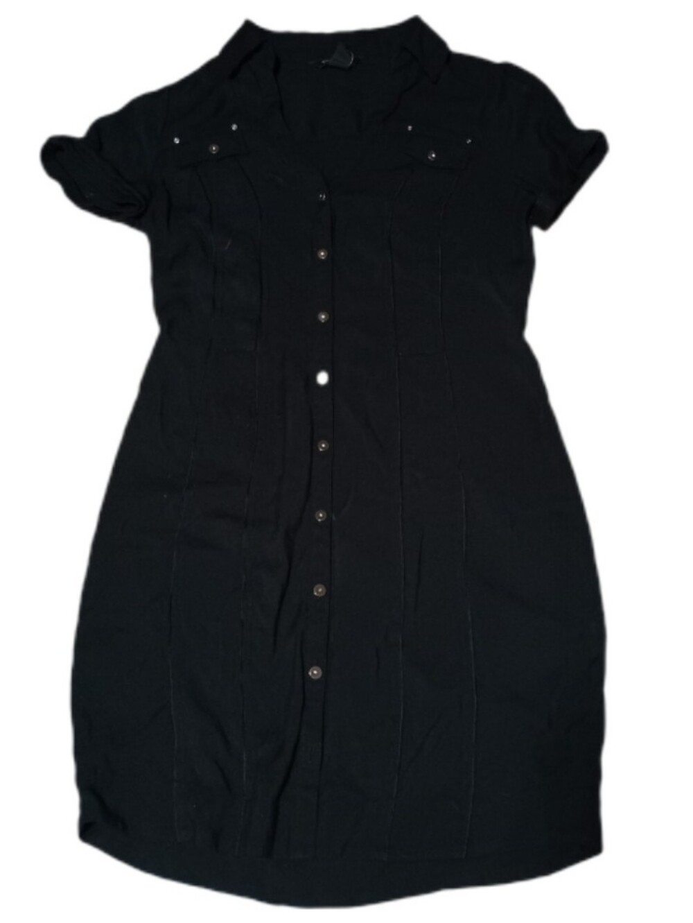 White House Black Market Black Button-Front Midi Shirt Dress